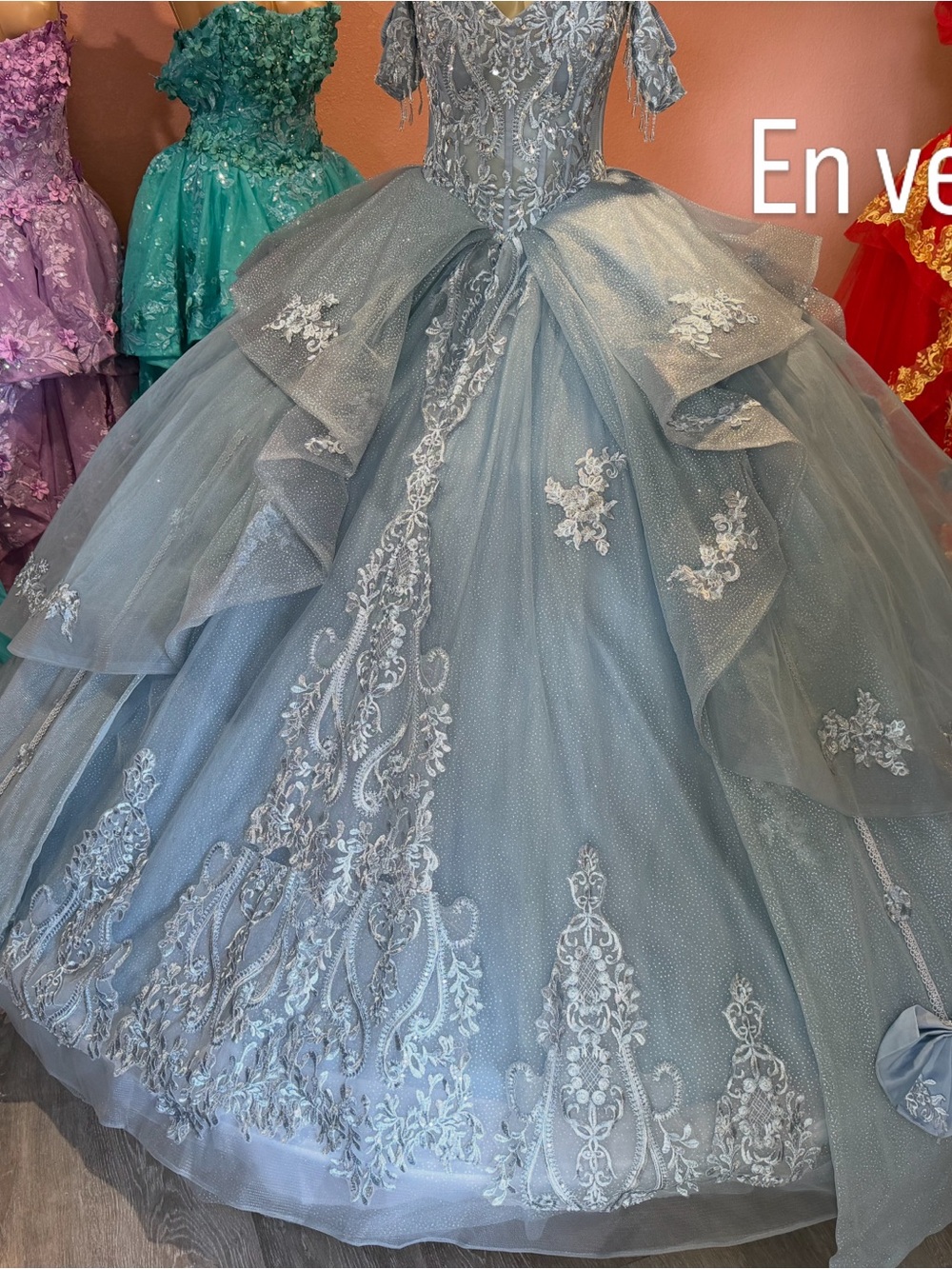Girls' Elegant Light Blue Embroidered Ball Gown Dress